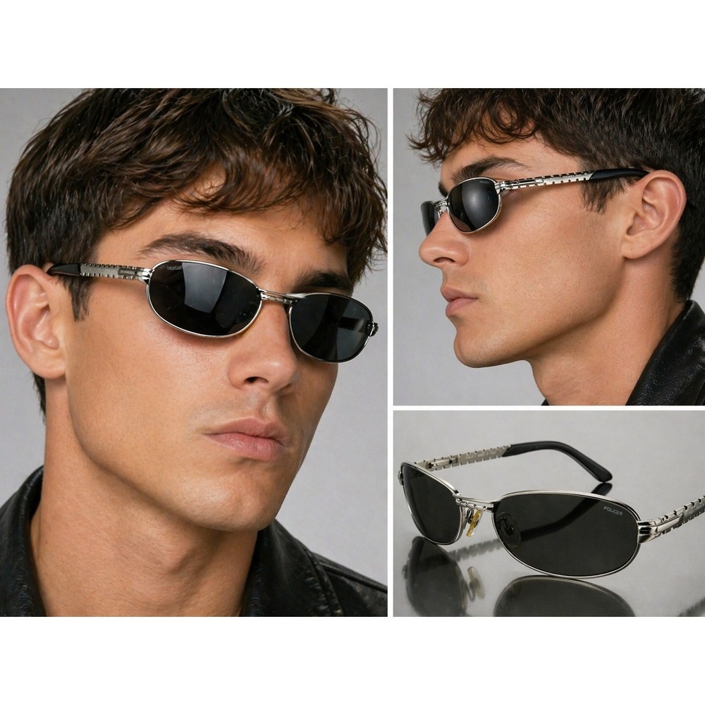 Police Sunglasses 2830 Col 579 Made In Italy Silver Metal Oval Vintage Y2K w/...